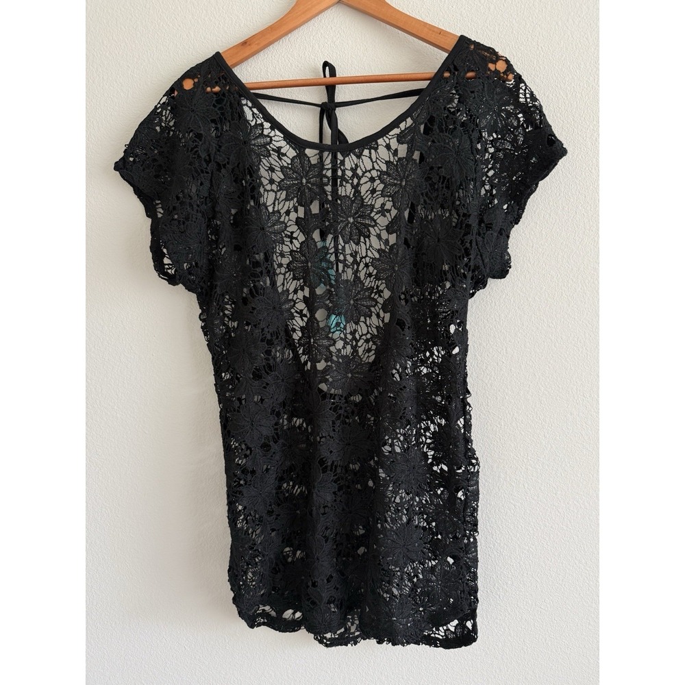 Black Crotchet Swim Coverup Womens Large Resort‎ Beach Poolside Vacation Cruise